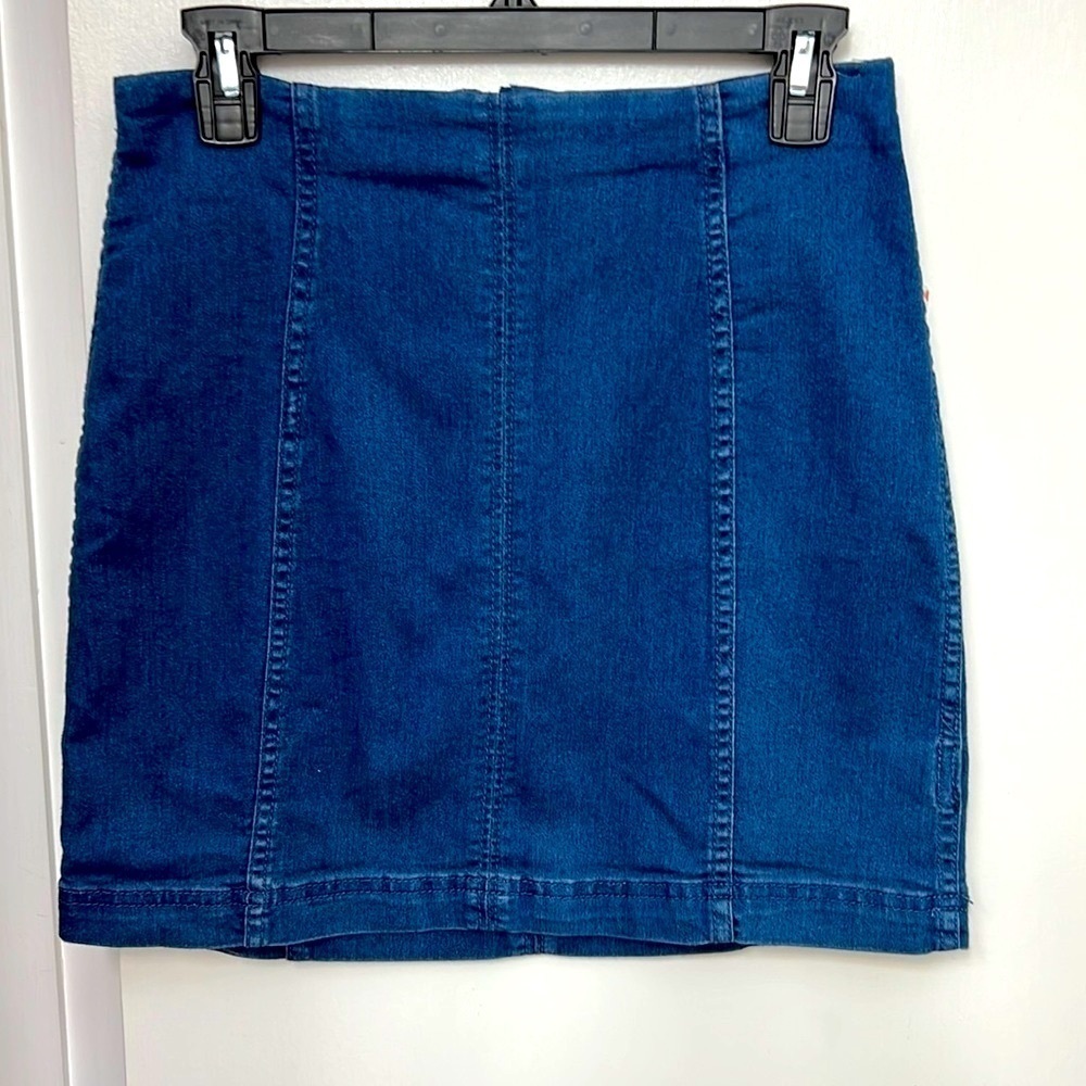 92. Free People Denim skirt Nautilus Blue Back zipper No Pocket See Measurements